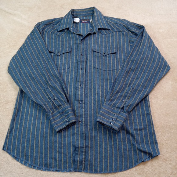 Panhandle Slim Vintage USA Flannel Pearl Snap Long Sleeve Shirt Men's 17.5X36 Bl - Picture 2 of 7
